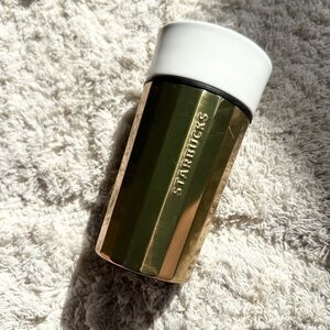 Starbucks ceramic gold white travel mug lid 12 oz